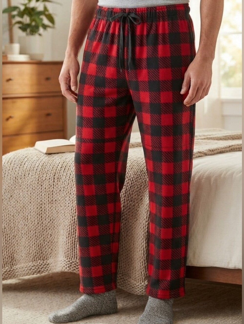George Red Black Buffalo Plaid Fleece Pajama Pants | Size XXL | Good Used Cond.